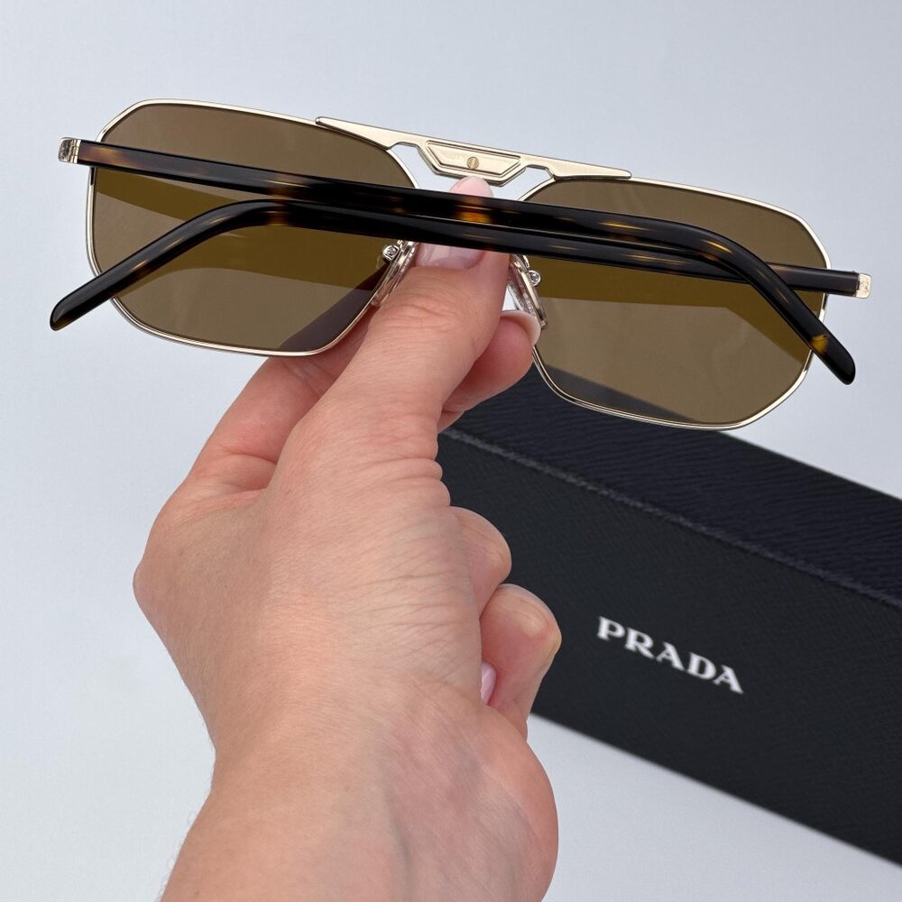 Prada PR58YS ZVN5Y1 Men BRAND NEW Sunglasses Gold Brown Polarized Pilot - Picture 2 of 11